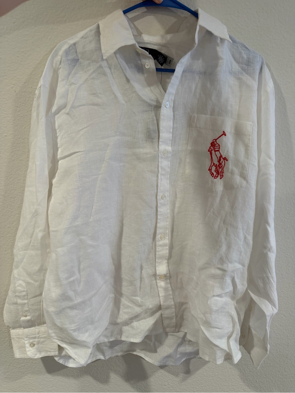 Polo Ralph Lauren White Linen Button-Down with Red Polo Logo - Picture 3 of 8